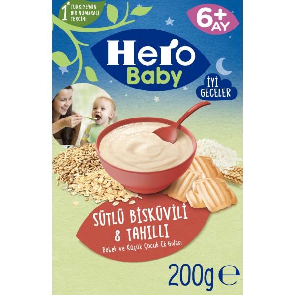 Hero Baby Sütlü Bisküvili 8 Tahıllı Kaşık Maması 200 Gr