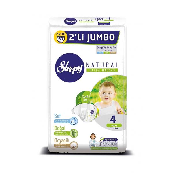 Sleepy Natural Bebek Bezi İkili Jumbo 4 Beden 60 Adet 7- 14 Kg