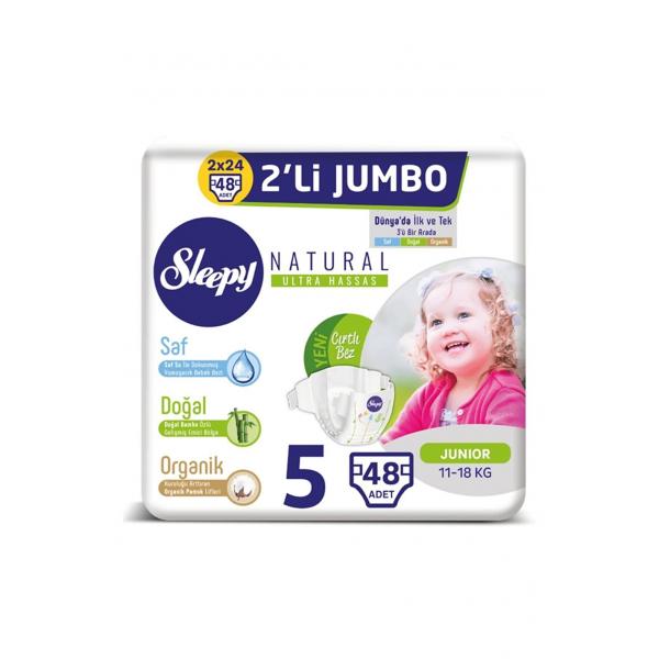 Sleepy Natural Bebek Bezi İkili Jumbo 5 Beden 48 Adet 11-18 Kg