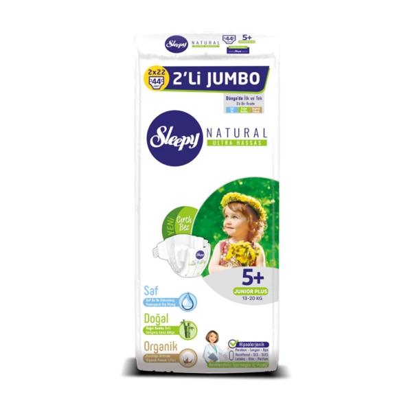 Sleepy Natural Bebek Bezi İkili Jumbo 5 + Beden 44 Adet 13-20 Kg