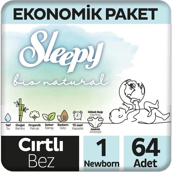 Sleepy Bebek Bezi Bio Natural 2-5 Kg 1 Numara Yenidoğan 64 Lü Jumbo Paket