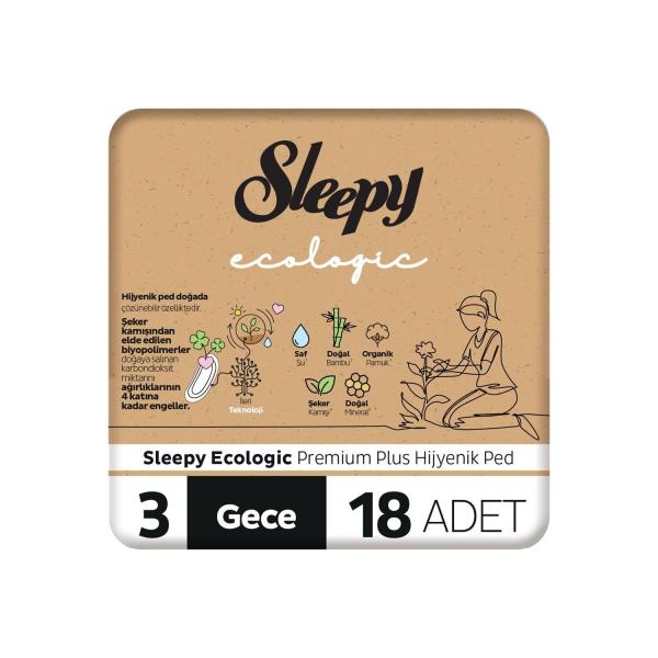 Sleepy Ecologic Premium Plus Hijyenik Ped Gece 18 Adet