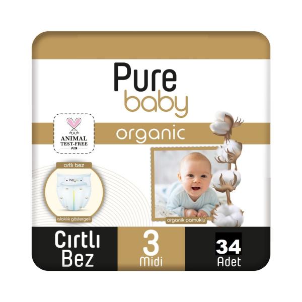 Pure Baby Organic Bebek Bezi 2 Numara Mini 3-6 Kg 34 Adet