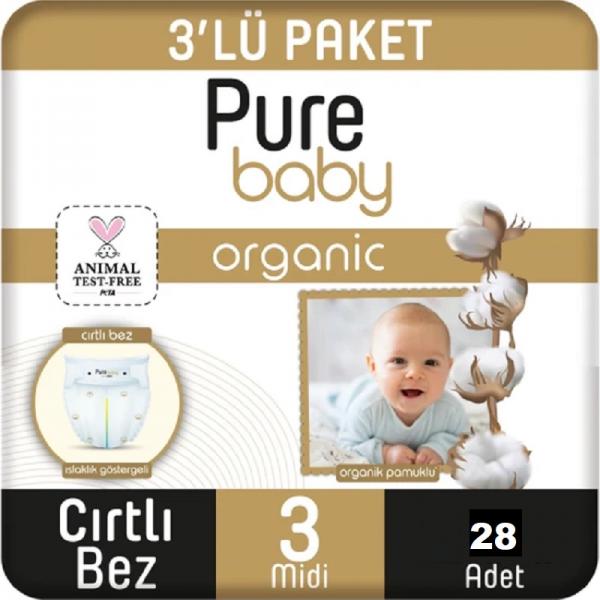 Pure Baby Organic Bebek Bezi 3 Numara Midi 4-10 Kg 28 Adet