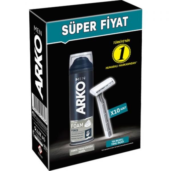 Arko Men 10 Adet Tekli Tıraş Bıçağı + Force Tıraş Köpüğü Pro 200 ml