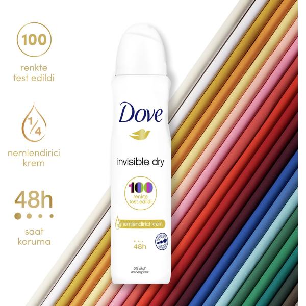 Dove Kadın Sprey Deodorant Invisible Dry 1/4 Nemlendirici Krem Etkili 150 ml