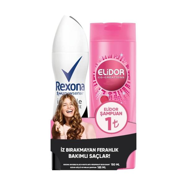 Rexona Invisible Black White Kadın Deodorant 150ml + Elidor Güçlü ve Parlak Şampuan 185ml Set