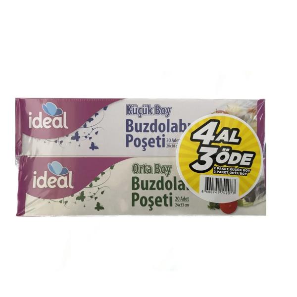 İdeal Buzdolabı Poşeti 4 Al 3 Öde 2 Orta + 2 Küçük