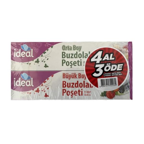 İdeal Buzdolabı Poşeti 4 Al 3 Öde 2 Orta + 2 Büyük
