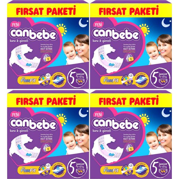 Canbebe Bebek Bezi No:5 Junior 11-18 kg Aylık Paket 176 Adet Bez