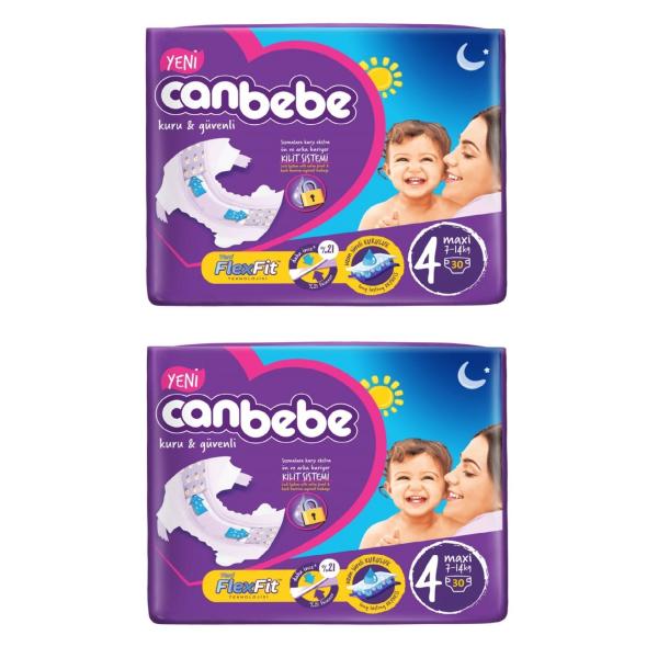 Canbebe Bebek Bezi No:4 Maxi 7-14 kg Aylık Paket 60 Adet Bez