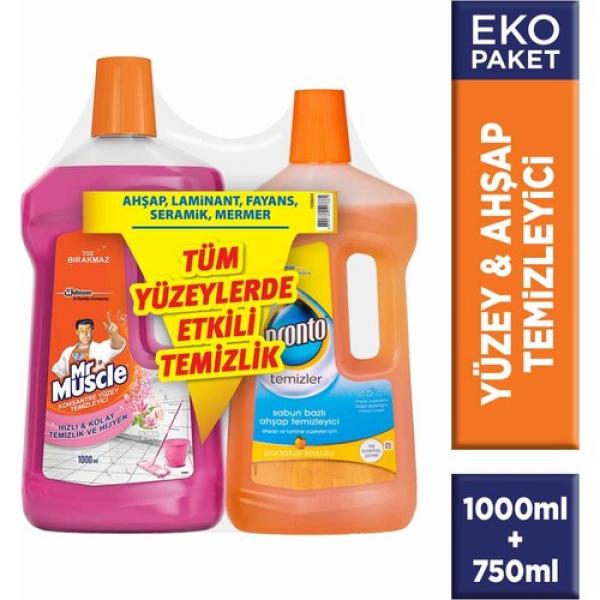 Pronto Ahşap 750 Ml+Mr Muscle Yüzey Floral 1 Lt